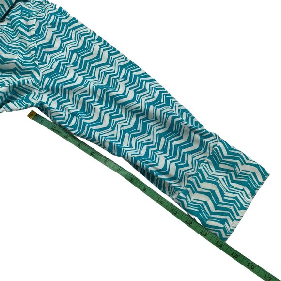 CHICOS Turquoise Chevron Stripe No Iron Cotton Button Up Shirt Size Medium (1) - Picture 9 of 9